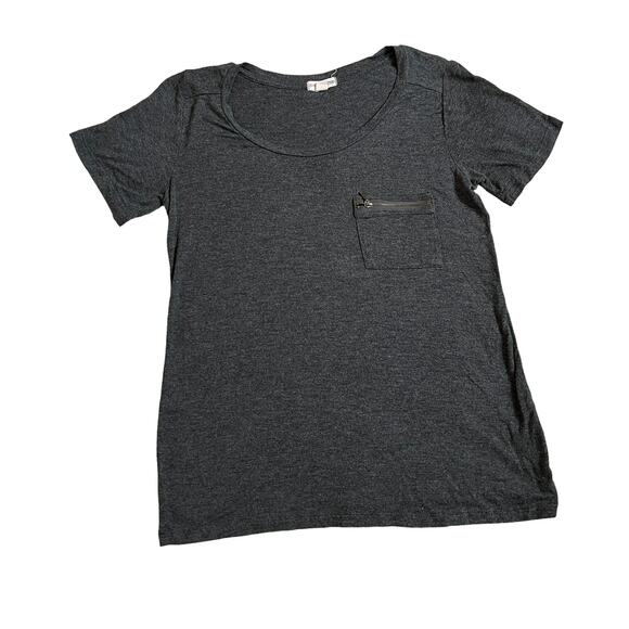 zenana outfitters women gray t shirt blouse sz mRound Neck Zipper Pocket - Picture 2 of 8